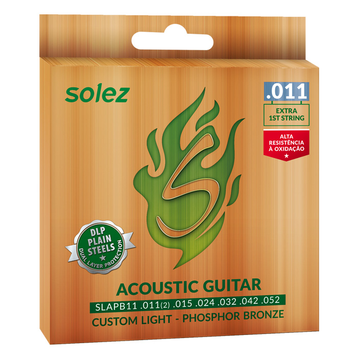 Encordoamento Violao Aço Solez SLAPB11 011 Fosforo Bronze 1º mi extra