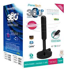 Antena Digital Universal Portátil Prime Tech 360°com Cabo Coaxial 12868
