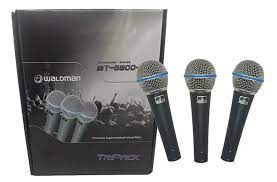 Kit 3 Microfones Waldman BT-5800 Com Fio Sem Cachimbo e Cabo