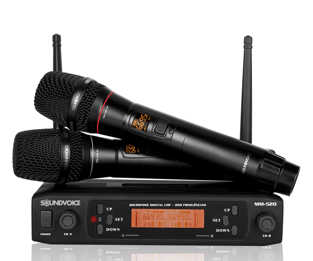 Microfone Sem Fio SoundVoice MM-520SF Duplo Mao