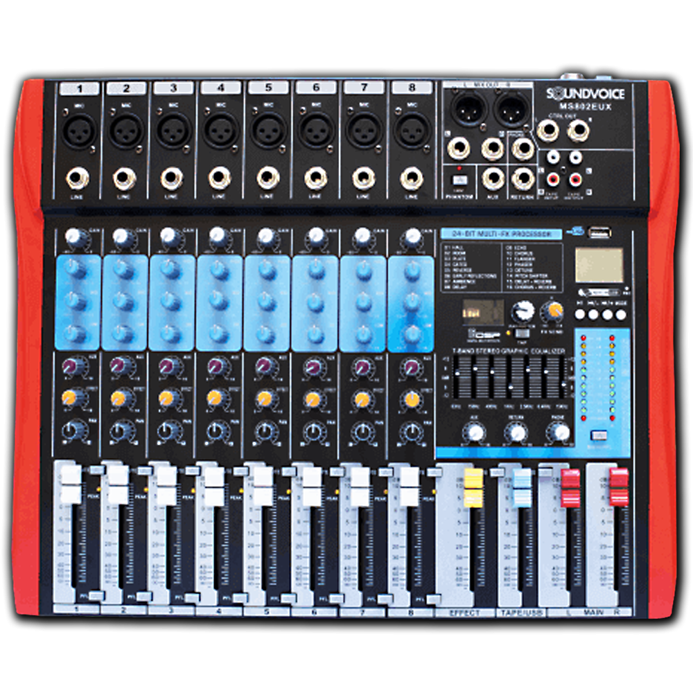 Mesa de Som SoundVoice MS802EUX 8 Canais USB Bluetooth Phantom Power Efeitos